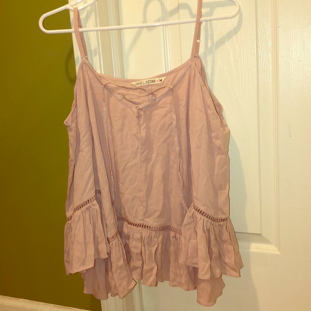 Cold shoulder light pink top